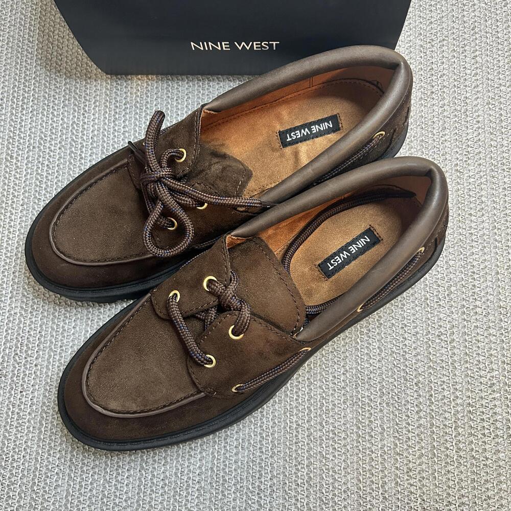 Nine West Brown Suede Kerisa Chunky Platform Lug Loafers Womens 9.5M - Picture 2 of 5
